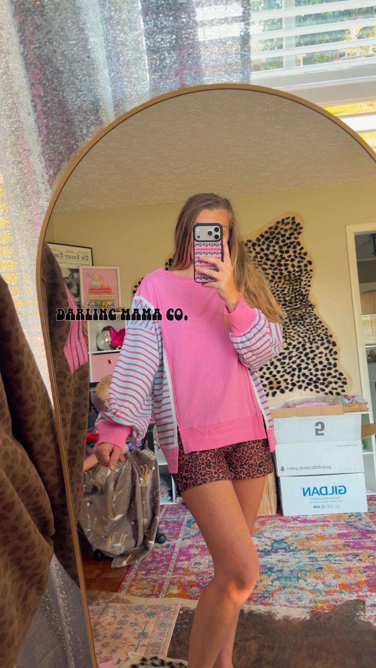 (RTS) pink/blue stripe long sleeve top