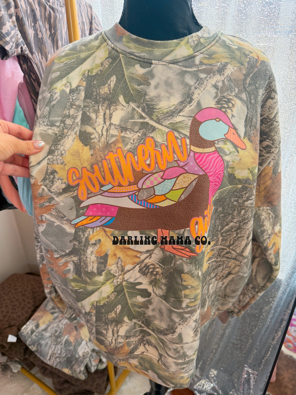 (RTS) Large Camo Southern Funky Duck Crew