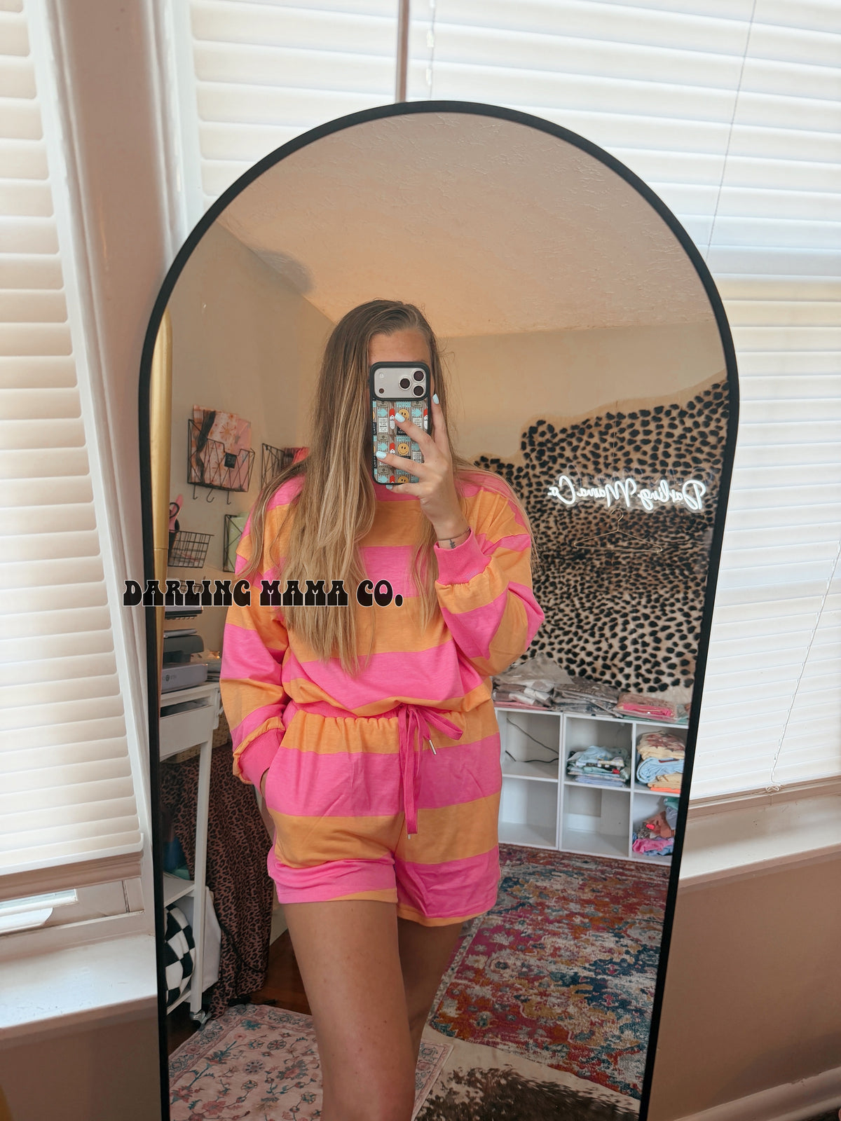 (RTS) Orange and pink stripe set