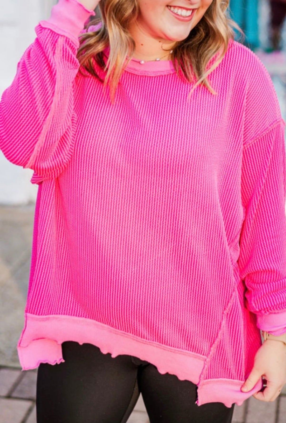 (RTS) Pink ribbed Long sleeve tee