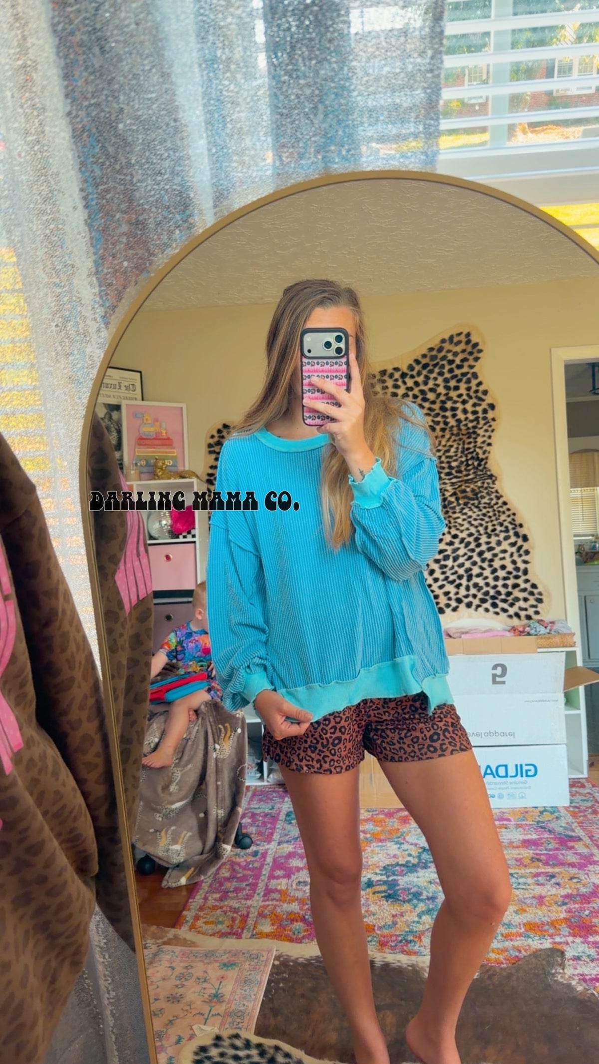 (RTS) Blue ribbed Long sleeve tee